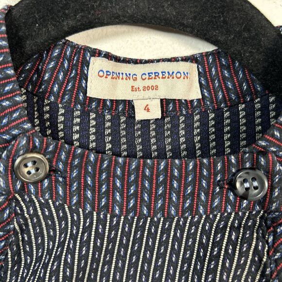 Opening Ceremony Mixed Print Fit & Flare Mini Dress Long Sleeve Navy Blue Size 4 - Picture 4 of 8